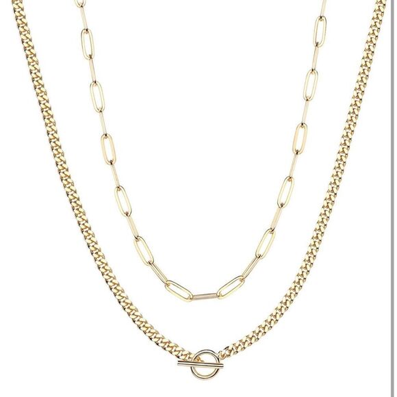 14k Gold Plated 1pc PaperClip Toggle Chain Necklace - Picture 2 of 2